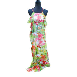 𝅺Hawaiian print maxt spaghetti strap dress NWT XS